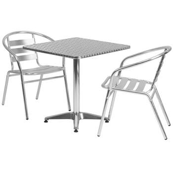 Flash Furniture Lila 27.5'' Square Aluminum Indoor-Outdoor Table Set with 2 Slat Back Chairs
