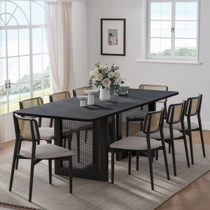 PexFix 79" x 33.5" Farmhouse Kitchen Dining Room Table Furniture Square Black Kitchen Table with Rattan Woven Legs for Kitchen Bar Living Room - 1 of 4