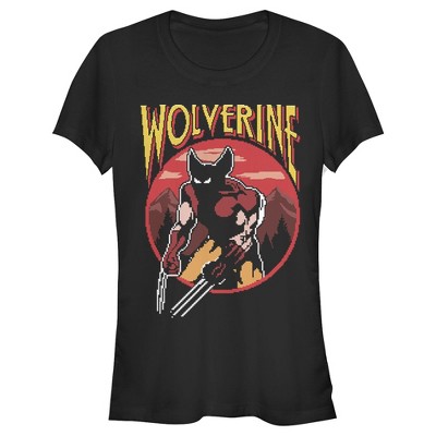 Juniors Womens Marvel X-Men Pixel Wolverine T-Shirt