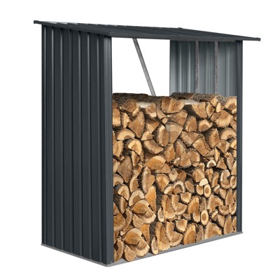 NicBex Outdoor Storage Shed with Roof,Firewood Rack for Backyard Garden Patio Porch,Black