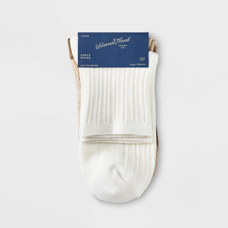 Women's 3pk Pointelle Stitch Ankle Socks - Universal Thread™ 4-10, 3 of 7