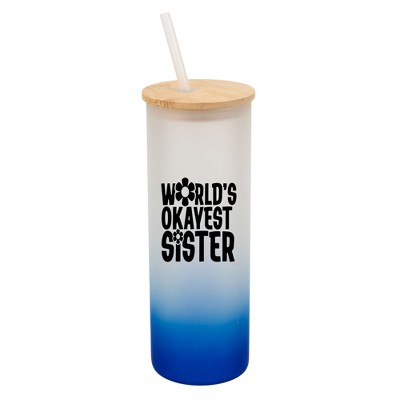 Elanze Designs World's Okayest Sister Love Family Wrap-Around Design 25 Ounce Frosted Gradient Glass On-The-Go Coffee Travel Skinny Tumbler Mug Cup,