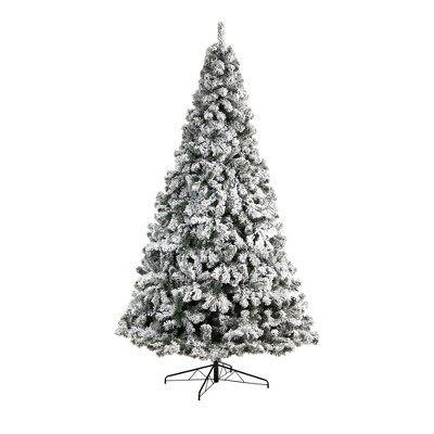 Nearly Natural 10-ft Flocked West Virginia Fir Artificial Christmas Tree with 1680 Bendable Branches