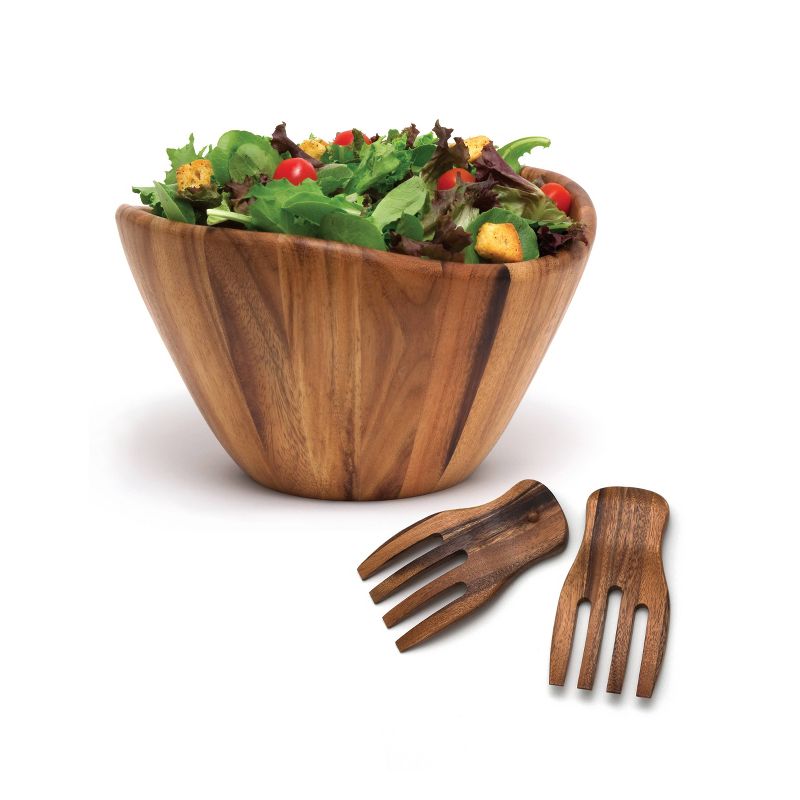 40oz Acacia Serving Bowl with Salad Hands - Lipper International, 3 of 5