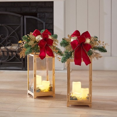 BrylaneHome Pre-Lit Regal 24"H Gold Lanterns