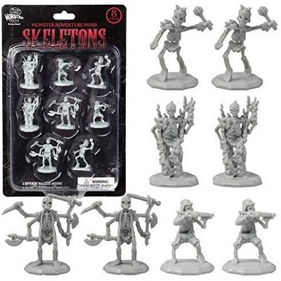 Monster Protectors Unpainted Fantasy Skeleton Mini Figures for D&D - 1", 8 Pieces