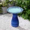 LuxenHome 20" Elegant Tall Ceramic Bird Bath for Outside with Leaf Pattern, Deep Cobalt Blue - 3 of 4