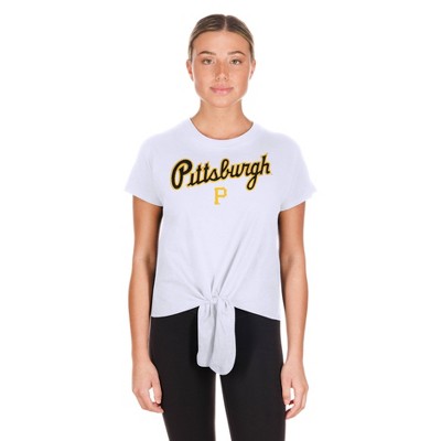 MLB Pittsburgh Pirates Women's White Front Knot T-Shirt