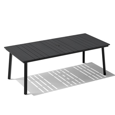 Crestlive Products Outdoor Dining Table for 4-6 People Patio Rectangle Table with Durable Wood-Like Tabletop and Umbrella Hole Black