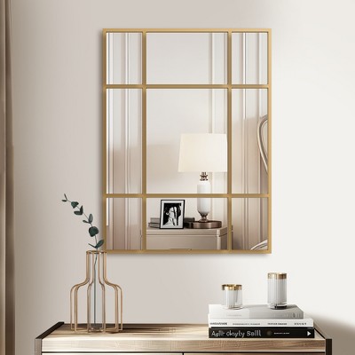 Lirago Wrought Iron Rectangular Gold Panel Wall Mirror 0.78" D x 30" W x 39" H