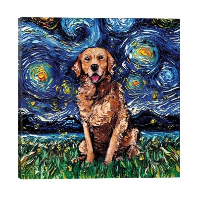 12" x 12" x 0.75" Golden Retriever Night (Dark Coat) by Aja Trier Unframed Wall Canvas - iCanvas