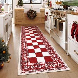 Red Runner Rug,Washable Rug for Christmas Decor,Indoor Non Slip Carpet,Checkered Soft Low Pile Christmas Rugs for Kitchen,Entryway,Living Room,Bedroom - 1 of 4