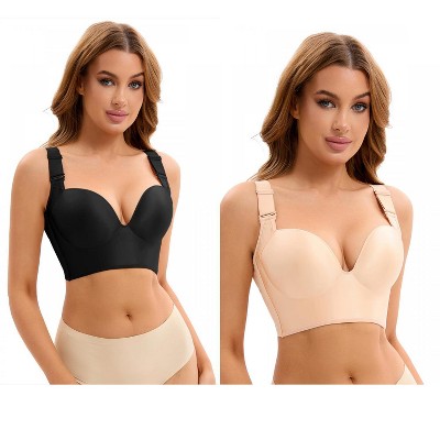 INSPIRE CHIC 2 Pcs Women's Wirefree Convertible Tummy Control 6 Hooks Push Up Bras