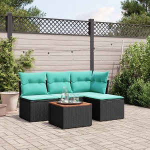 5 Piece Patio Sofa Set with Cushions Poly Rattan vidaXL - 1 of 3