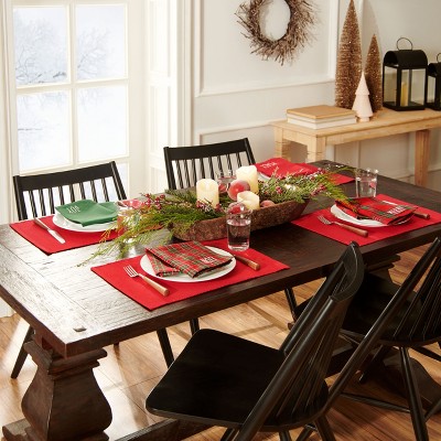 Festive Red and Green Cotton Holiday Placemat and Napkin Set