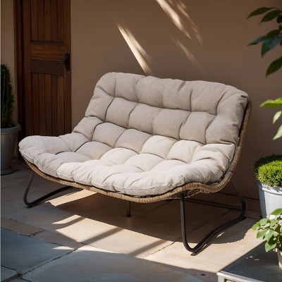 Crestlive Products Patio Loveseat All-Weather Rattan Large Furniture with Soft Cushions Outdoor Loveseat Beige