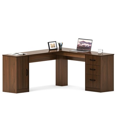 LACOO L-Shaped Home Office Executive Desk with Darwers and Cabinet