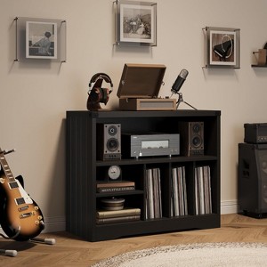 Record Player Stand with 6 Vinyl Storage Shelf, Modern Turntable Table with Record Holder, Wooden Media Organizer for Living Room - 1 of 4