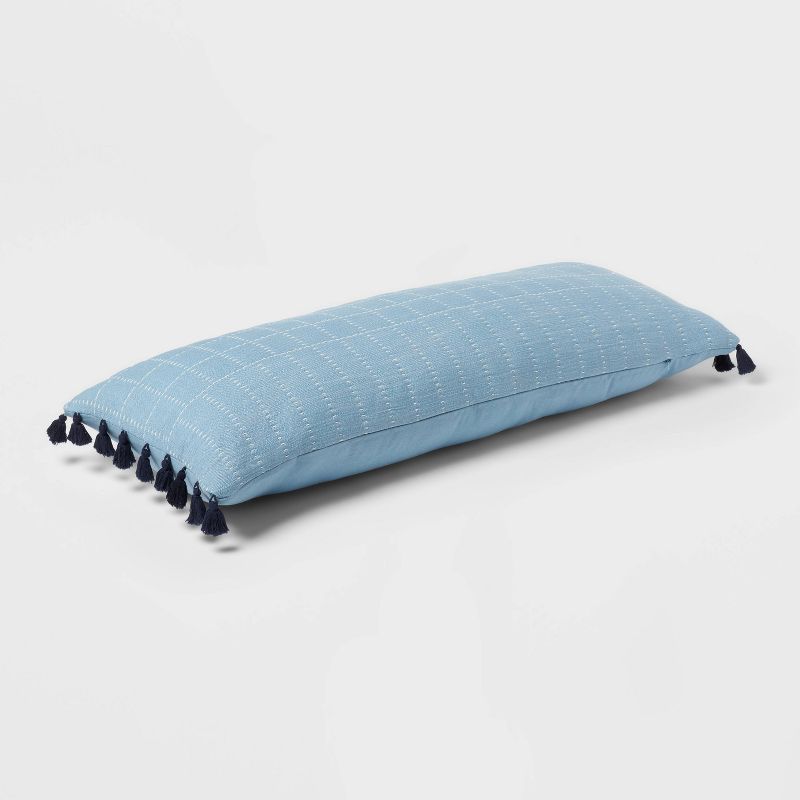 Oversized Oblong Pick Stitch Plaid Tassel Decorative Throw Pillow - Threshold™, 3 of 5