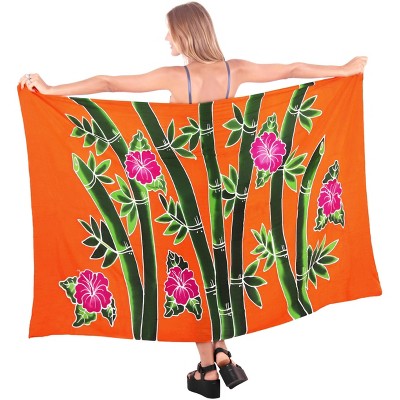 LA LEELA Women's Beachwear Summer Beach Bikini Wraps Sarong Coverups Wrap Skirt Swimsuit Swimwear Swim Cover Up for Women One Size Orange,Leaf