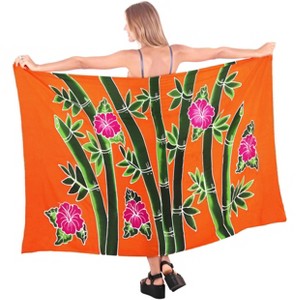 LA LEELA Women's Beachwear Summer Beach Bikini Wraps Sarong Coverups Wrap Skirt Swimsuit Swimwear Swim Cover Up for Women One Size Orange,Leaf - 1 of 4