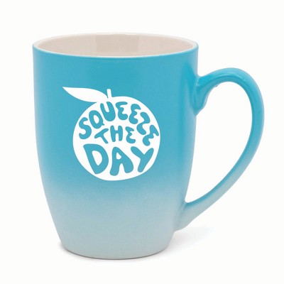Elanze Designs Squeeze The Day Two Toned Ombre Matte 10 ounce New Bone China Coffee Tea Cup Mug, Teal and White