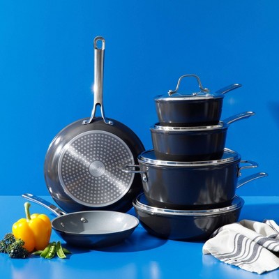 10-Piece Black Nonstick Aluminum Cookware Set with Glass Lids