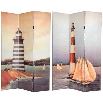 6" Double Sided Lighthouses Canvas Room Divider - Oriental Furniture