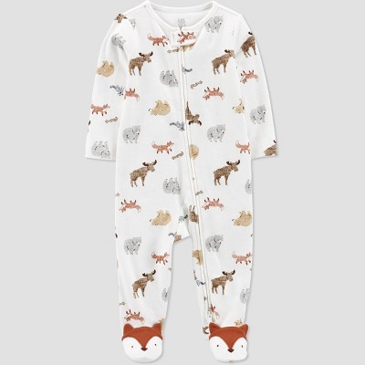 Carters Just One You Baby Boys Woodland Creatures Interlock Footed Pajama  WhiteBrown
