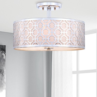Modern Chrome Drum 15.5" Incandescent Flush Mount Ceiling Lamp