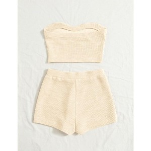 Women's 2 Piece Outfit Ribbed Crop Bandeau Tube Top and Biker Track Shorts Sets - 1 of 4