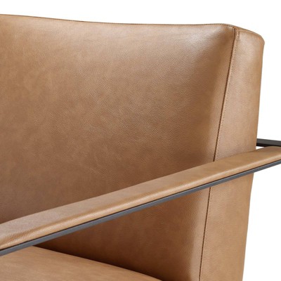 Tan Faux Leather Barrel Accent Chair with Metal Frame