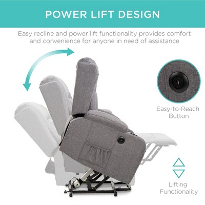 Gray Linen Electric Power Lift Recliner with Massage and Heat
