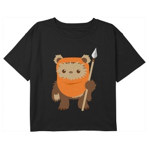 Girl's Star Wars Cartoon Ewok Spear Crop T-Shirt - 1 of 3