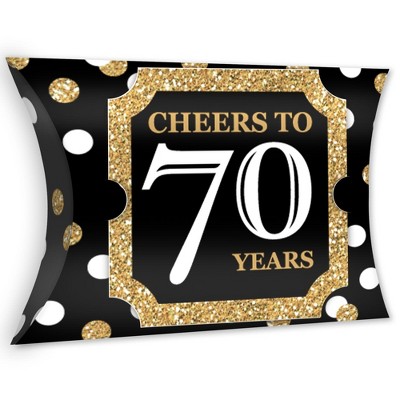 Big Dot of Happiness Adult 70th Birthday - Gold - Favor Gift Boxes - Birthday Party Large Pillow Boxes - Set of 12