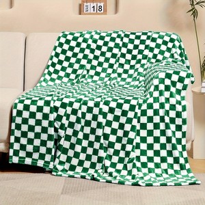 1pc Checkered Flannel Fleece Throw Blanket Soft Cozy Checkerboard Grid Print Chessboard Gingham Pattern Blankets, Christmas Gifts. - 1 of 4
