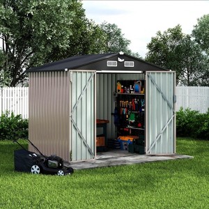 Acekool 6x8 Ft Metal Storage Shed with Sloped Roof, Lockable Door, Air Vents & Window, Galvanized Outdoor Utility Shed for Garden & Black - 1 of 4
