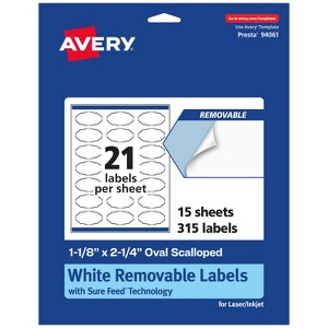 Avery Matte White Removable Oval Scalloped Labels with Sure Feed Technology, Print-to-the-Edge, 1-1/8" x 2-1/4" - 1 of 4