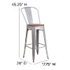 Emma and Oliver 30"H Metal Dining Barstool with Back and Square Wood Seat - 4 of 4