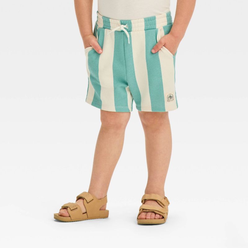 Grayson Mini Toddler Boys' Teal Striped Pull-On Cargo Shorts - Blue, 1 of 6