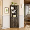 Fredees Farmhouse Corner Cabinet with LED Light, 67" Tall Bathroom Cabinet with 2 Doors & 3 Shelves, Free-Standing for Living Room or Kitchen - 3 of 4