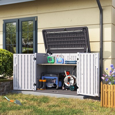 Aoxun Metal Storage Shed, Outdoor Waterproof Storage Cabinet 35 Cu.Ft  for Garbage Bin, Generator, and Lawn Mower, White