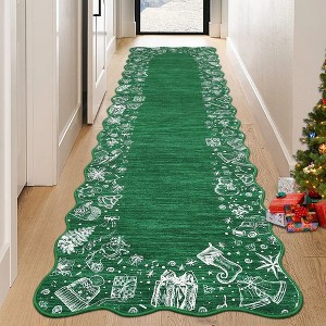 Christmas Area Rug Washable Scalloped Bedroom Carpet with Non-Slip Backing - 1 of 4