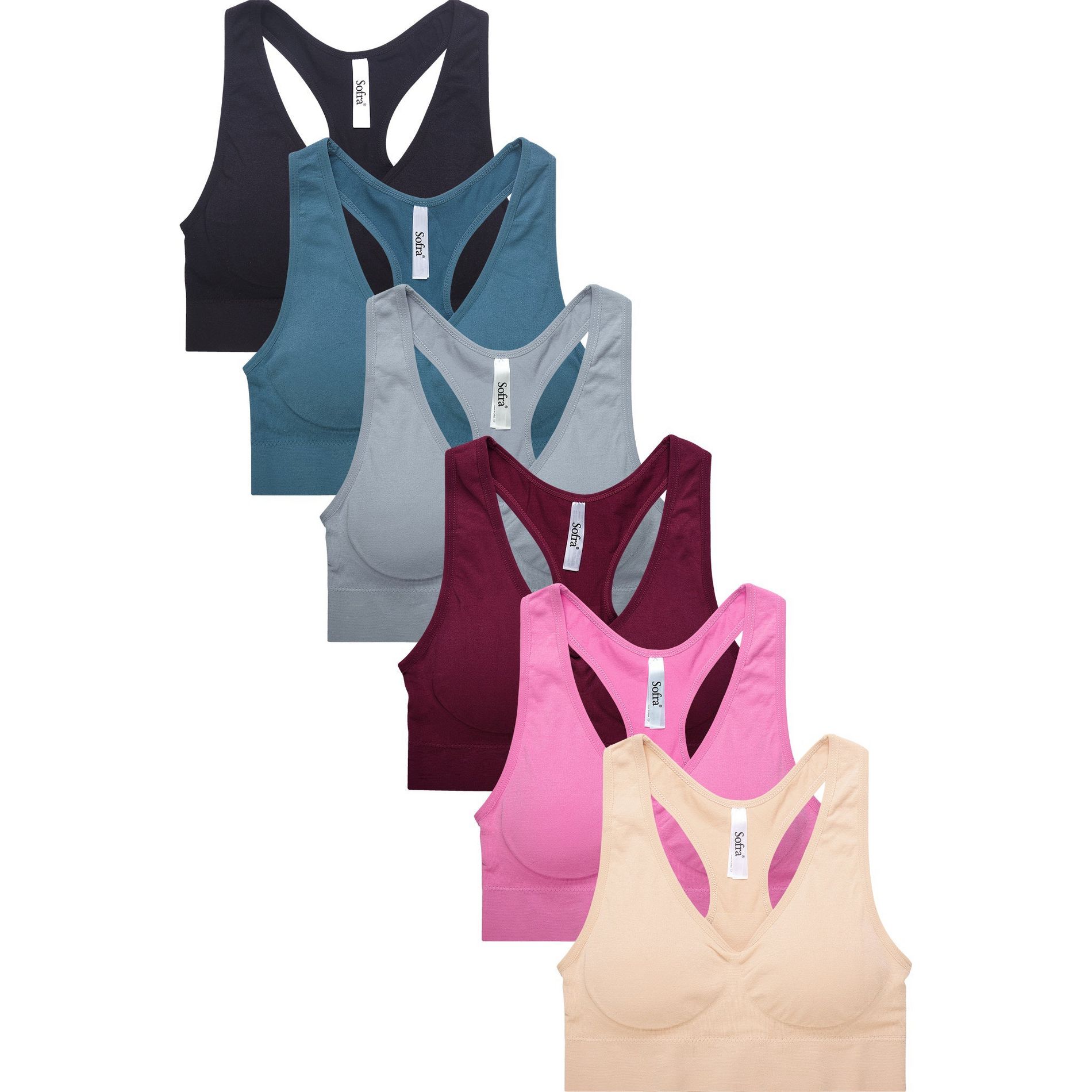 PACK OF 6 SOFRA WOMEN'S SEAMLESS SPORTS BRA (BR0136SP4) Multicolor One Size