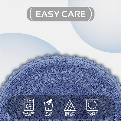 Blue 30" Round Cotton Crochet Bath Rug