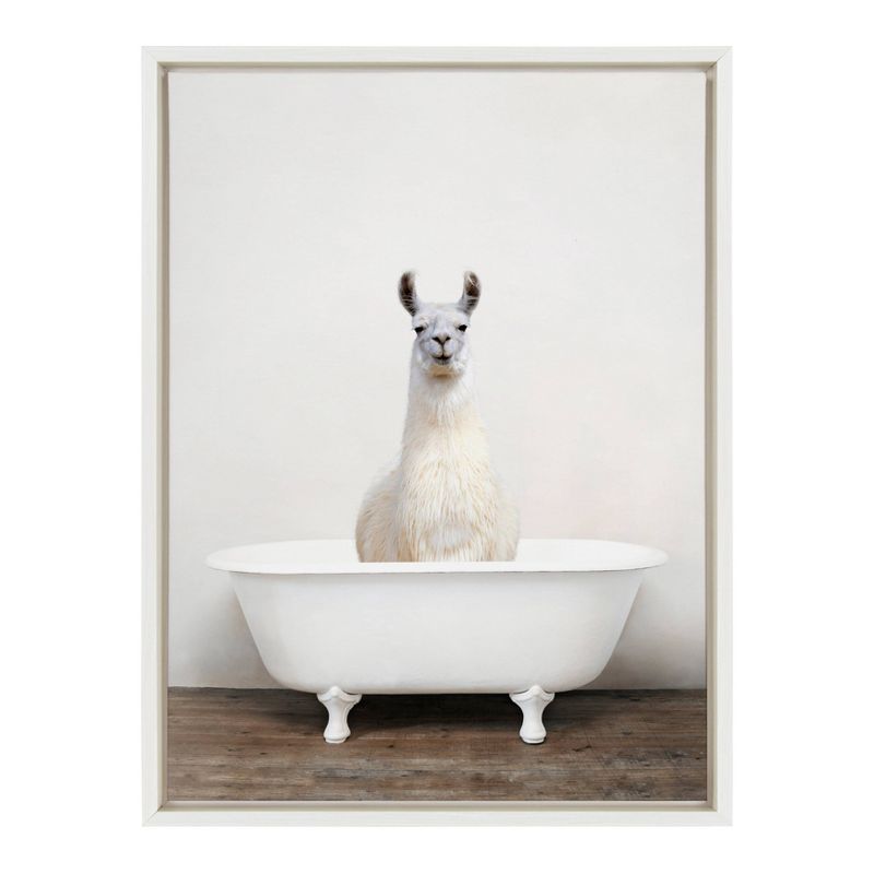 18&#34; x 24&#34; Sylvie Alpaca in the Tub Color Framed Canvas by Amy Peterson White - Kate and Laurel, 1 of 12