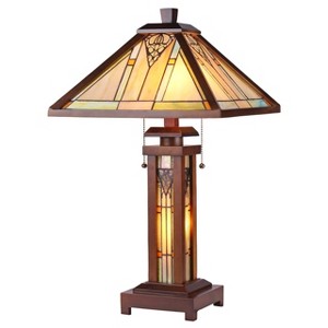 Chloe Lighting Zella Tiffany-Style Mission 3 Light Double Lit Wooden Table Lamp 15" Shade - 1 of 3