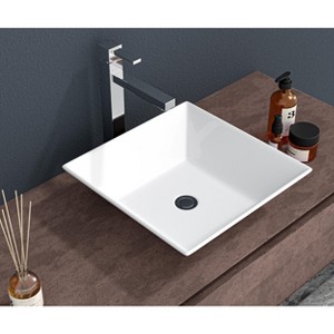 ONWITH 16x16 Inch White Ceramic Square Vessel Bathroom Sink - 1 of 4