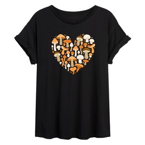 Women's - Instant Message - Mushroom Heart Oversized Graphic T-Shirt - 1 of 4