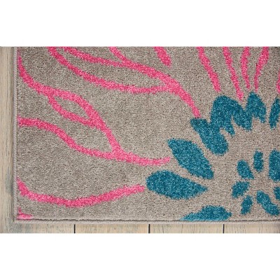 Gray and Pink Floral Synthetic 5' x 7' Area Rug